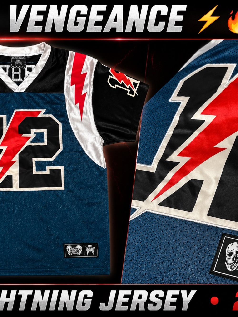 rebels Blue Black Red Lightning Football Jersey